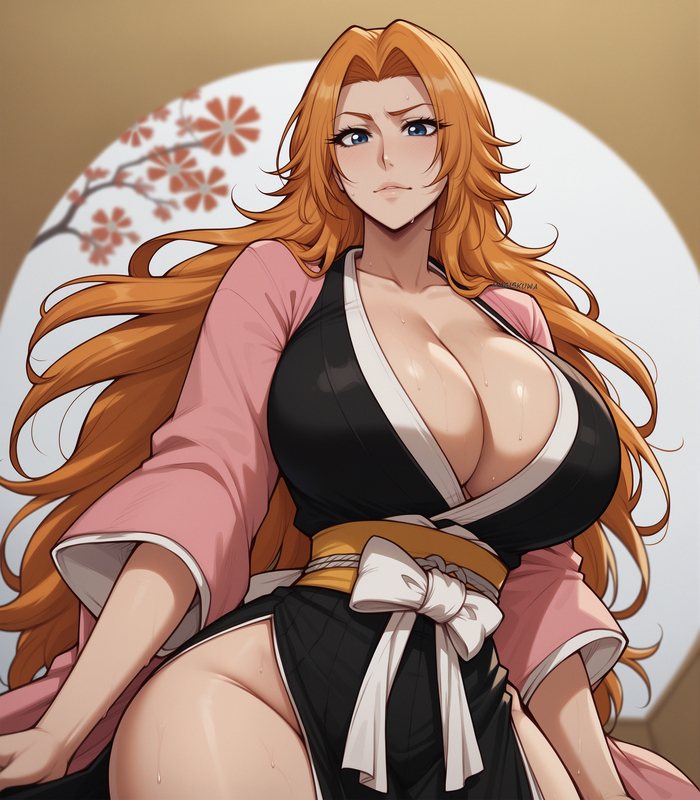 Rangiku-san! - NSFW, Art, Anime, Anime art, Hand-drawn erotica, Erotic, Bleach, Rangiku Matsumoto, Extra thicc, Neural network art, Longpost