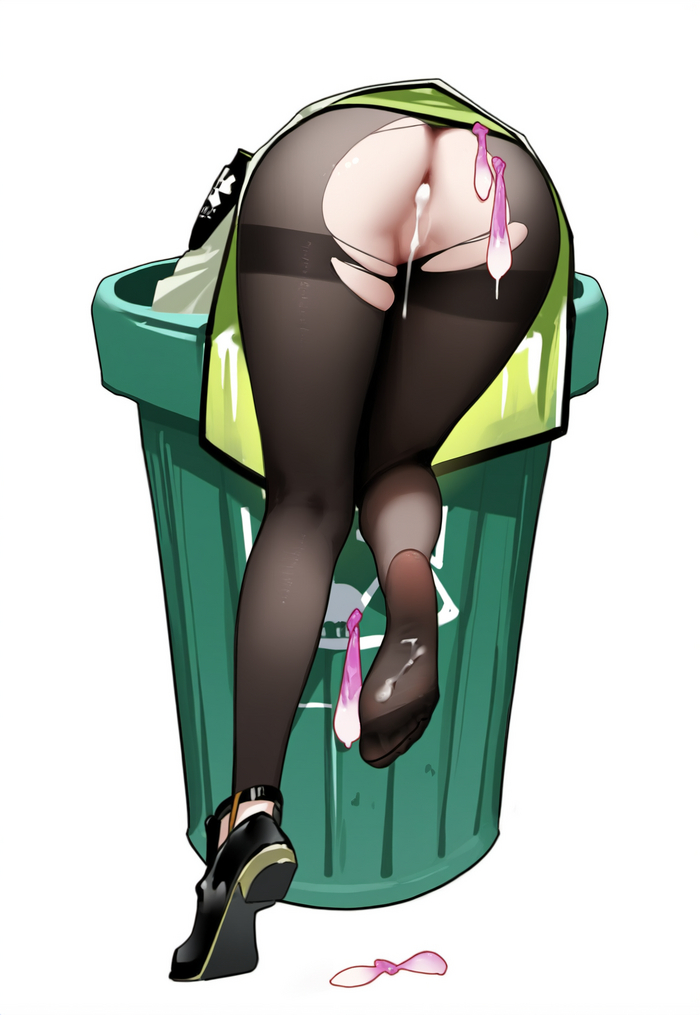 They sailed and threw it away - NSFW, Anime, Anime art, Kaltsit, Arknights, Tights, Hand-drawn erotica, Trash can, Neural network art, Booty