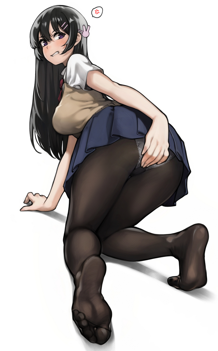 Scoundrel! - NSFW, Anime, Anime art, Mai Sakurajima, Rascal Does Not Dream of Bunny Girl Senpai, Foot fetish, Tights, Twitter (link)