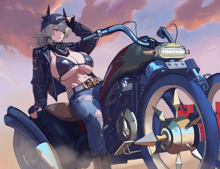 Biker King Caesar - NSFW, Art, Anime, Anime art, Hand-drawn erotica, Erotic, Zenless Zone Zero, Game art, РЎaesar King (zzz), Extra thicc, Caesar King (zzz)