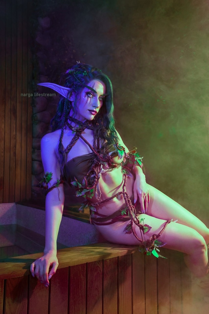 Night elf (Narga-Lifestream) - NSFW, The photo, Cosplay, Cosplayers, Boobs, Booty, Erotic, Night elfs, Warcraft, Longpost