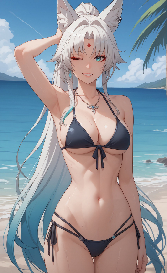 Feixiao - NSFW, Honkai: Star Rail, Feixiao (Honkai: Star Rail), Арт, Девушки, Игры, Anime Art, Аниме, Арты нейросетей, Купальник, Animal Ears