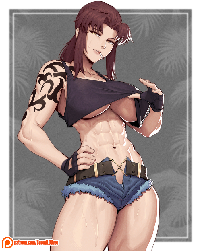 Revy - NSFW, Speedl00ver, Арт, Аниме, Anime Art, Рисованная эротика, Эротика, Muscleart, Крепкая девушка, Black Lagoon, Revy