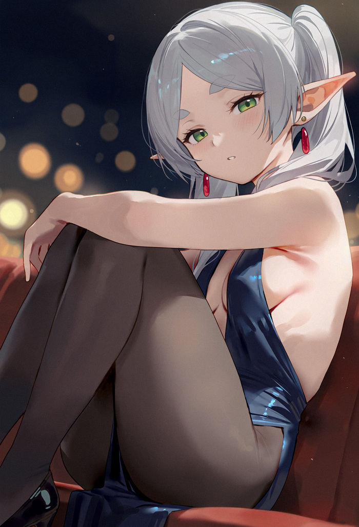 Frieren - NSFW, Anime, Anime art, Frieren, Sousou no Frieren, Tights, The dress, Elves, Neural network art