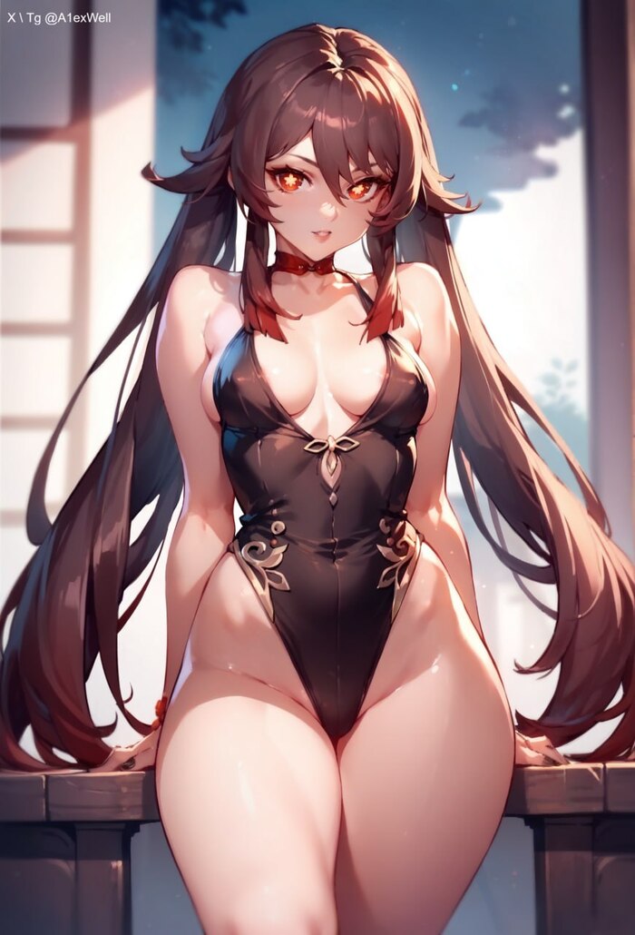 Hu Tao - NSFW, My, Erotic, Boobs, Booty, Hu Tao (Genshin Impact), Anime art, Neural network art, Hand-drawn erotica, Anime, Genshin impact, Rule 34, Game art, Призрак, Longpost