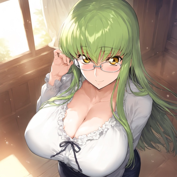 C.C - NSFW, Art, Anime, Anime art, Hand-drawn erotica, Erotic, Neural network art, Code geass, CC (Code Geass), Glasses, Extra thicc