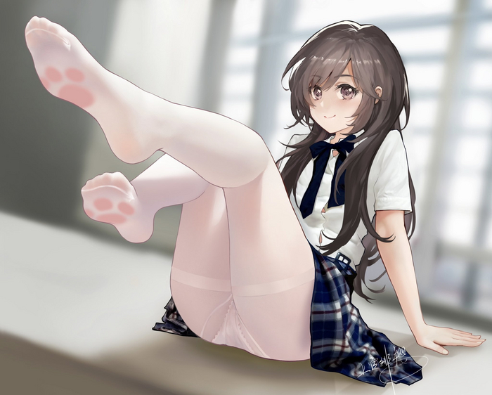 Hello, people of high culture - NSFW, Anime, Anime art, Original character, Foot fetish, Tights, Pantsu