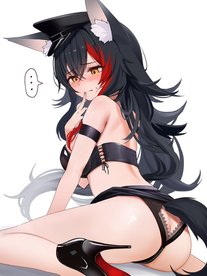 Mio - NSFW, Anime Art, Аниме, Hololive, Virtual YouTuber, Ookami Mio, Animal Ears, Хвост, Попа