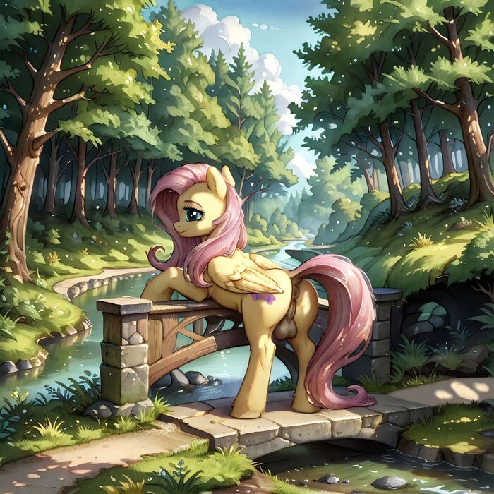 Fluttershy on a walk - NSFW, My, Neural network art, My little pony, MLP Explicit, Futanari, Futa Furry, Fluttershy