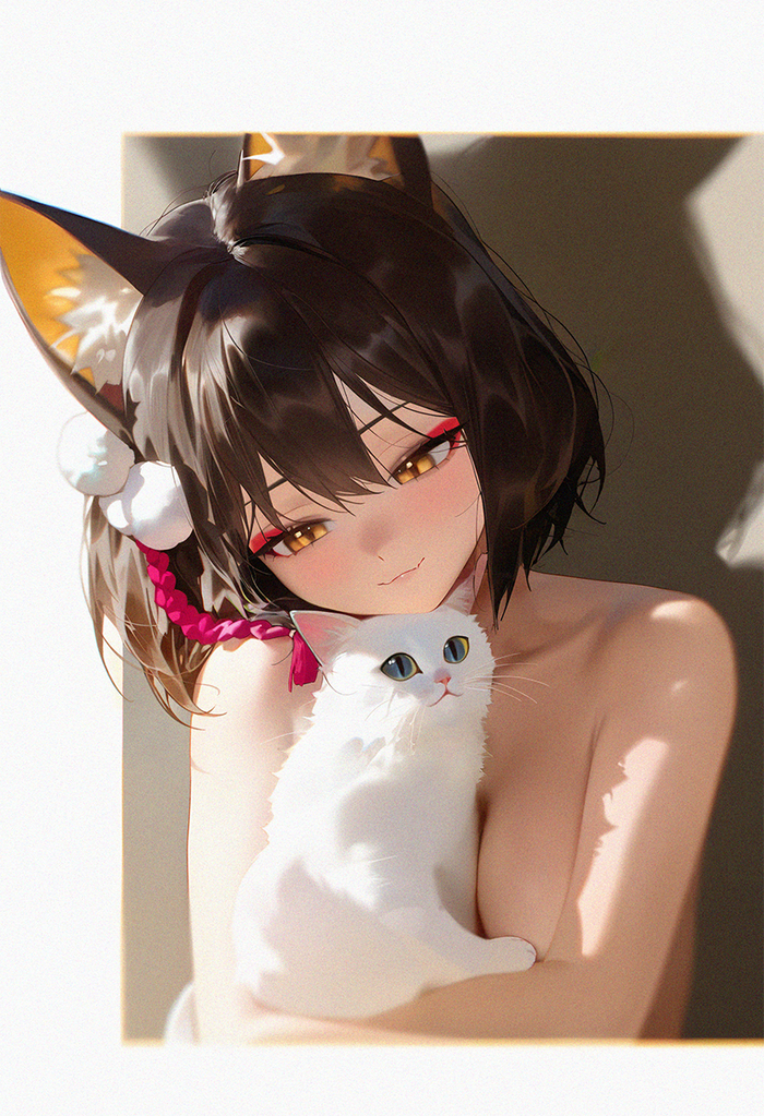 Shows - NSFW, Anime, Anime art, Kuda Izuna, Blue archive, cat, Hand-drawn erotica, Neural network art, Boobs, Animal ears