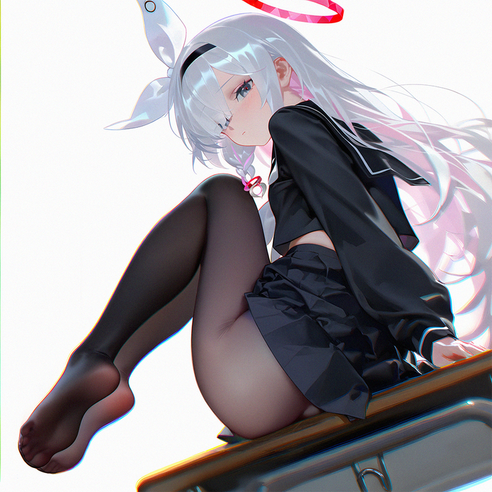 Plana - NSFW, Anime, Anime art, Plana, Blue archive, Tights, Neural network art, Booty, Foot fetish, Legs