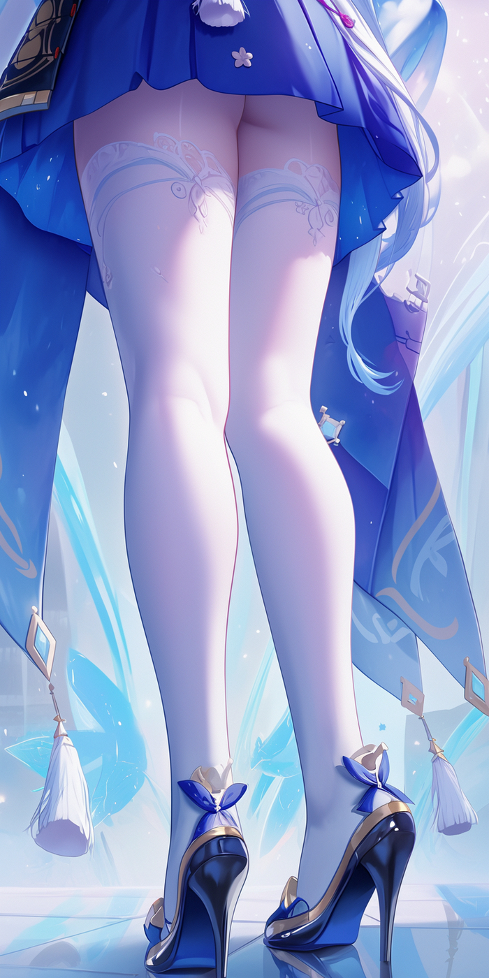 Legs - NSFW, Anime, Anime art, Kamisato Ayaka (Genshin Impact), Genshin impact, Zettai ryouiki, Stockings, Booty, High heels, Neural network art