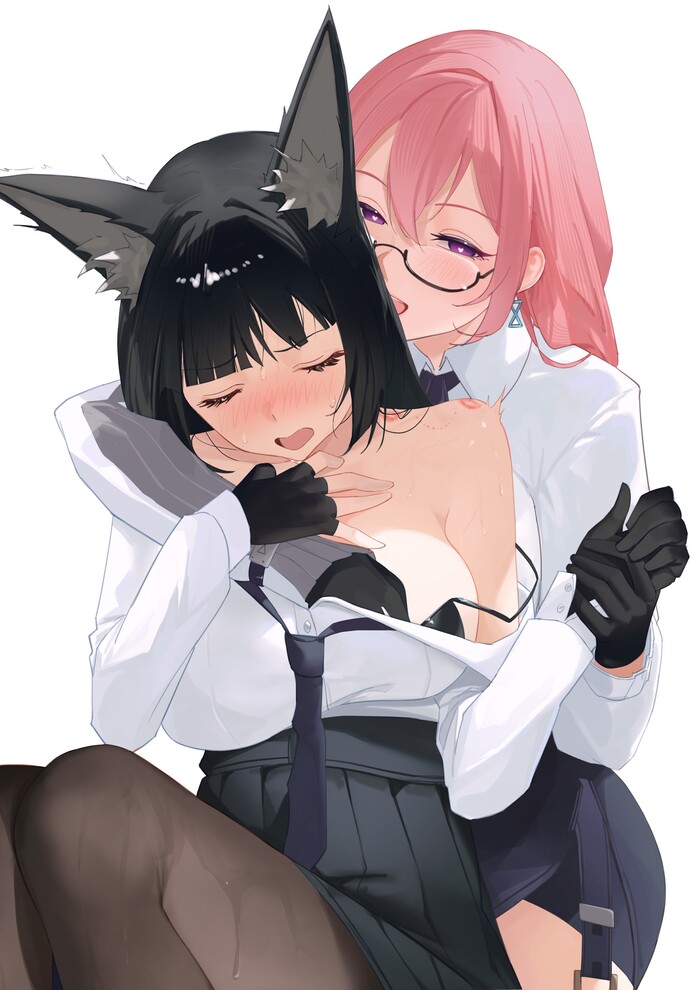 Подруги - NSFW, Anime Art, Аниме, Zenless Zone Zero, Hoshimi Miyabi (zzz), Tsukishiro Yanagi (zzz), Yuri, Подруга, Animal Ears, 18+