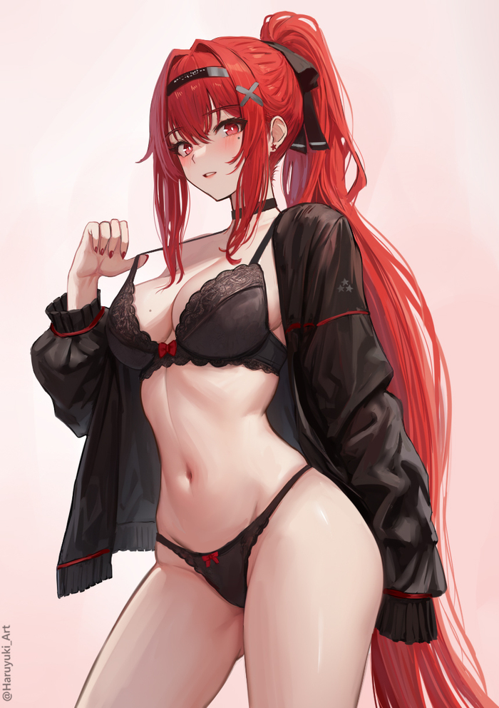 Vera #001 - 18+, Anime, Anime art, Punishing: Gray Raven, Girls, Underwear, Long hair, Bra, Jacket, Stomach, Choker, Embarrassment, Birthmarks, NSFW