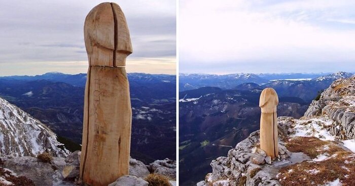 Giant penis - 18+, Huge, Tree, Penis, Austria, The mountains, Art, Sculpture, Suddenly, Landscape, Longpost, NSFW