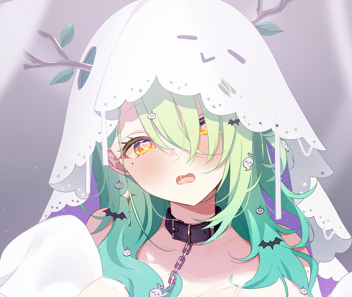 Halloween Fauna - 18+, Anime art, Anime, Hololive, Virtual youtuber, Ceres fauna, Collar, Deyui, Halloween, Longpost, NSFW