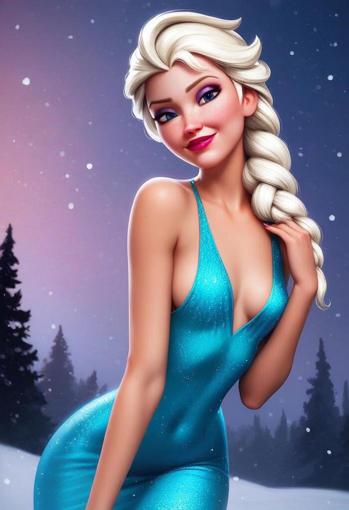 I draws - snow queen 3 - 18+, My, Neural network art, Hand-drawn erotica, Erotic, Girls, Art, Elsa, Longpost, NSFW