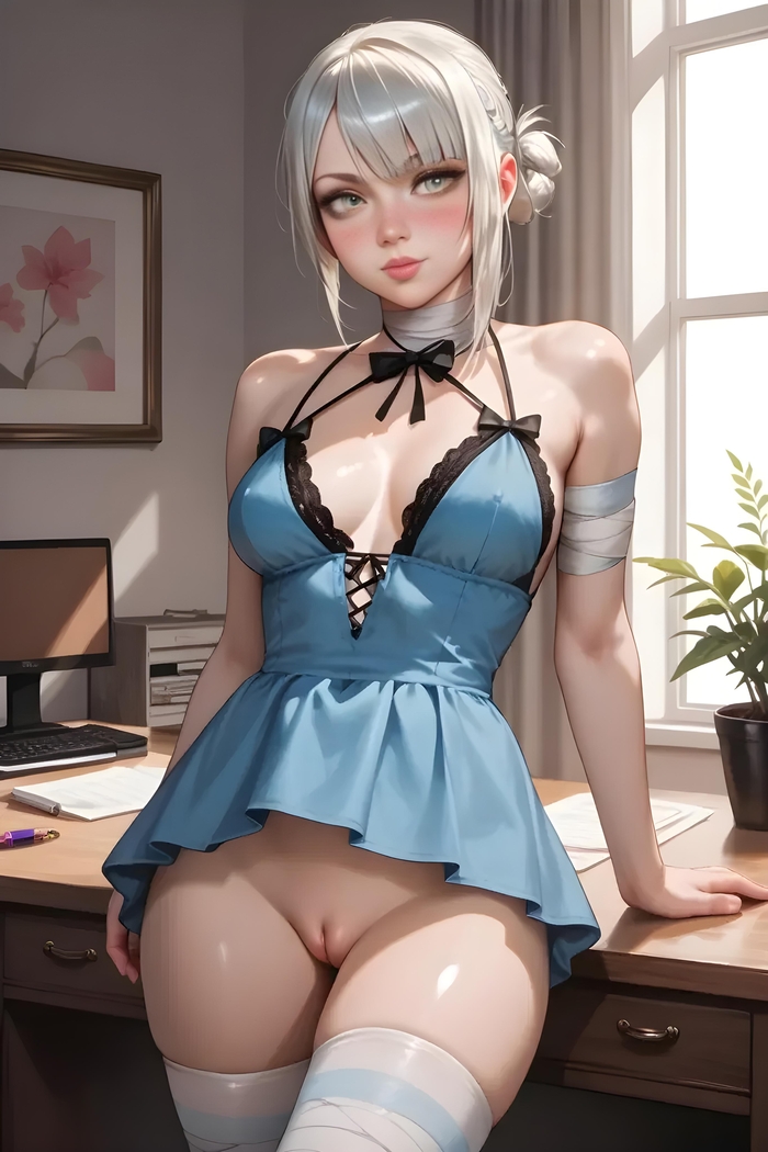 Kaine (Nier) - 18+, My, Kaine, NIER Automata, NIER, Anime art, Anime, Neural network art, Нейронные сети, Vagina, Boobs, NSFW