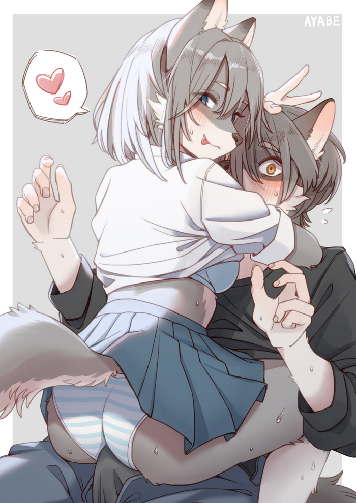 Joint selfie... - 18+, Furry, Anthro, Art, Furry edge, Furry wolf, Ayabemiso, Furotica female, Furotica male, NSFW