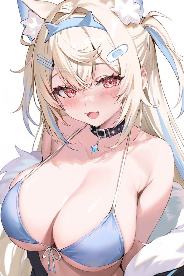 Fuwawa Abyssgard #004 - 18+, Anime, Anime art, Hololive, Fuwawa Abyssgard, Girls, Smile, Neckline, Virtual youtuber, Collar, Underwear, NSFW