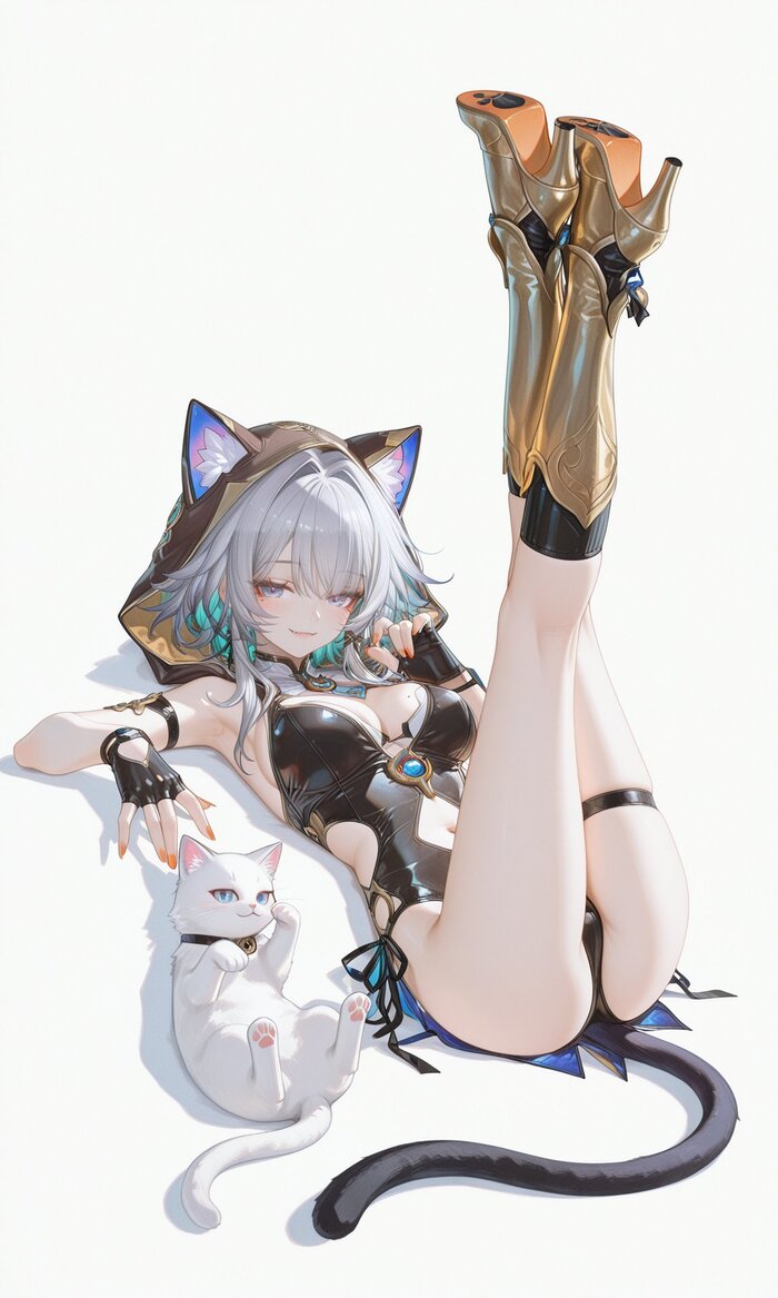 Kitties - 18+, Anime, Anime art, Cipher (Honkai: Star Rail), Honkai: Star Rail, Animal ears, Tail, cat, Neural network art, NSFW