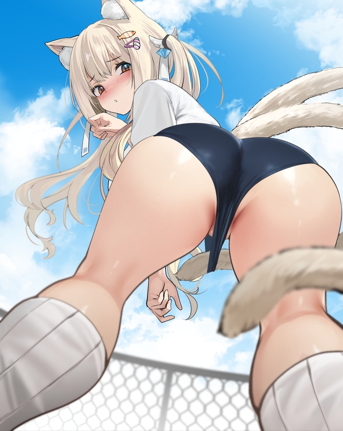 Nya - 18+, Anime art, Anime, Original character, Girls, Animal ears, Tail, Hand-drawn erotica, Booty, NSFW
