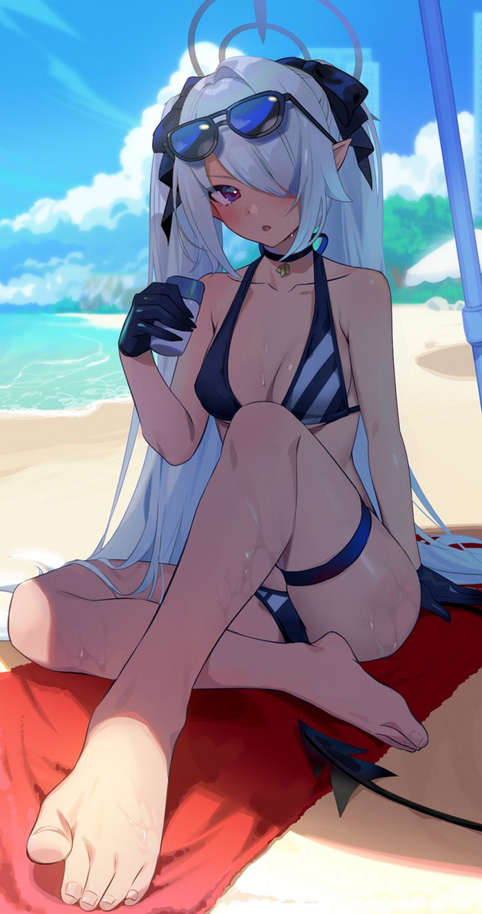 Zdarova, people of high culture - NSFW, Anime, Anime art, Blue archive, Shiromi iori, Swimsuit, Foot fetish