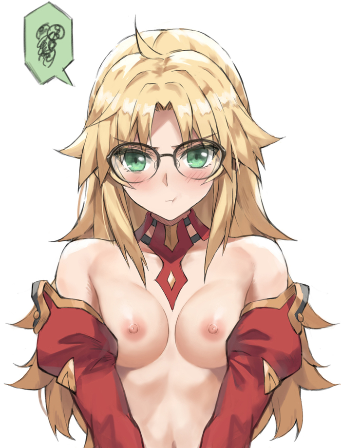 Embarrassed - NSFW, Tonee, Art, Anime, Anime art, Hand-drawn erotica, Fate, Fate apocrypha, Mordred, Megane, Longpost