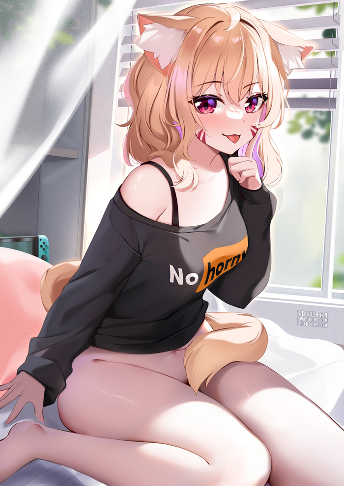 Shyrei - NSFW, Эротика, Попа, Anime Art, Девушки, Аниме, Арт, Virtual YouTuber, Animal Ears, Хвост, Squchan