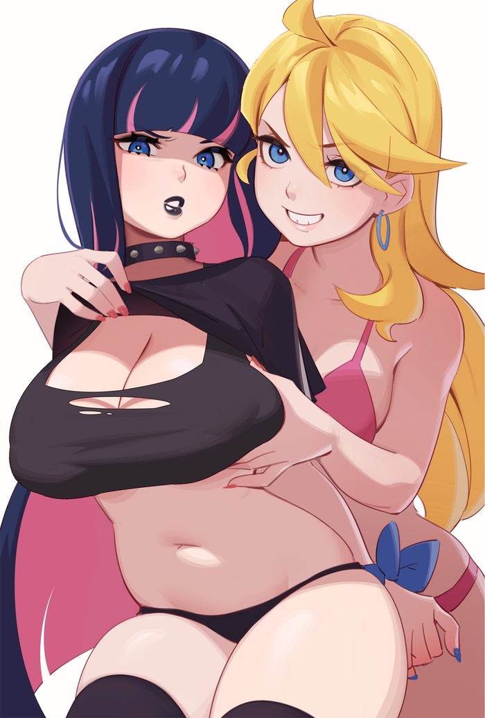 Stockings with fat - NSFW, Art, Anime, Anime art, Hand-drawn erotica, Erotic, Panty Anarchy, Stocking Anarchy, Extra thicc, Longpost
