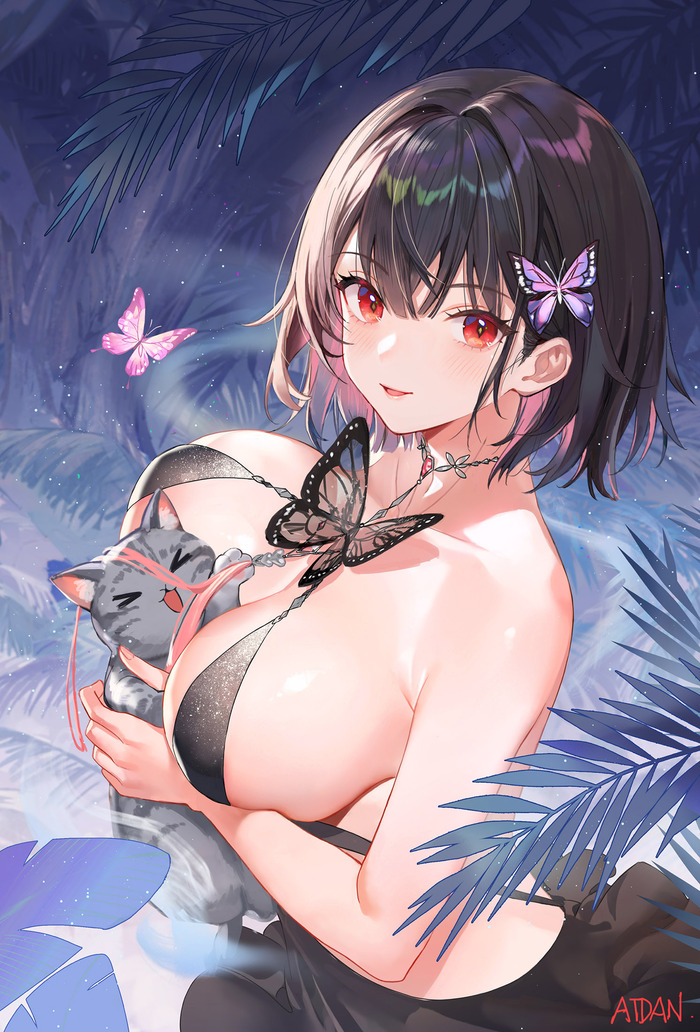 Girl & cat - NSFW, Anime, Anime art, Art, Original character, Atdan, cat, The dress, Hand-drawn erotica, Erotic, Longpost