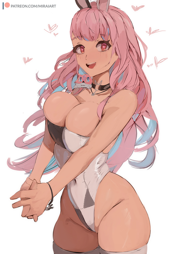 Bunny - NSFW, Anime, Anime art, Art, Original character, Miraiart, Boobs, Thighs, Choker, Hand-drawn erotica, Erotic