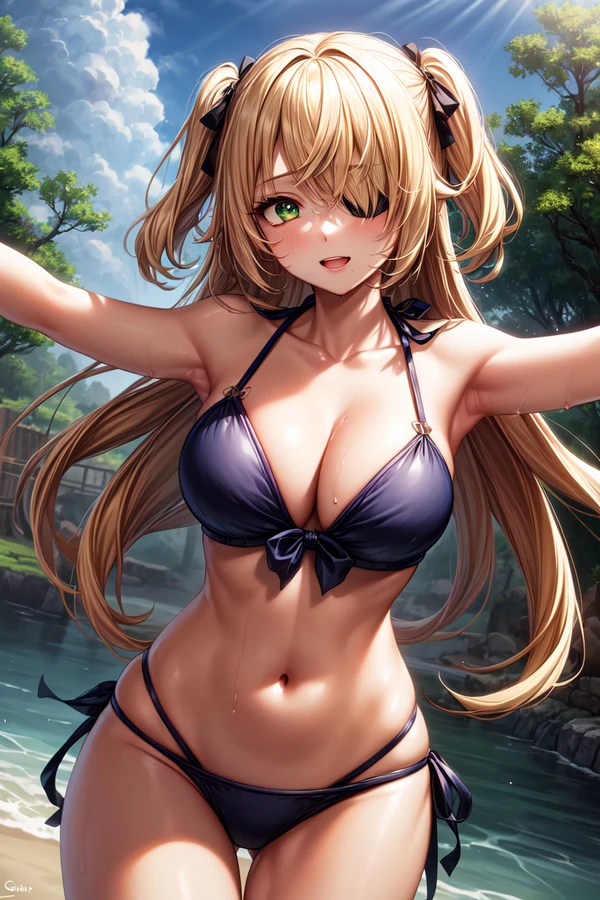 Fischl - NSFW, Neural network art, Anime, Anime art, Fischl, Genshin impact, Swimsuit