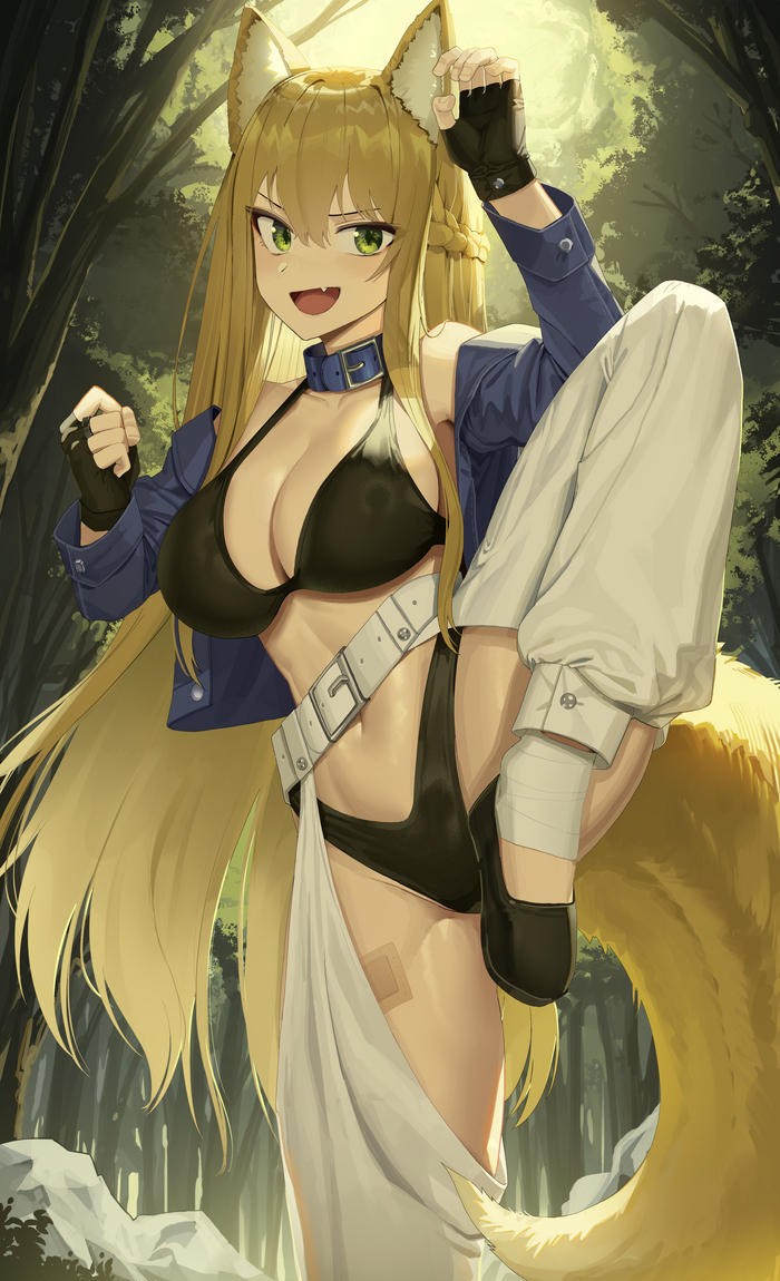 fighting fox - NSFW, Goback, Art, Anime, Anime art, Hand-drawn erotica, Animal ears, Tail, Kitsune