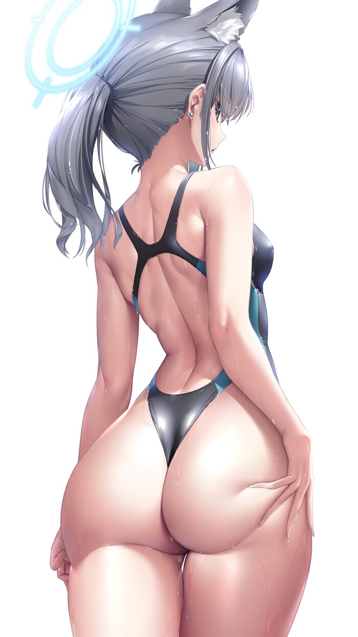 Sunaookami Shiroko - NSFW, Anime, Anime art, Art, Girls, Sunaookami shiroko, Animal ears, Swimsuit, Hand-drawn erotica, Booty