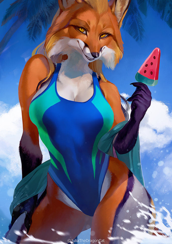 Beach party - NSFW, Furry, Anthro, Art, Furry edge, Furry fox, Furry wolf, Furry canine, Furry dog, Juliathedragoncat