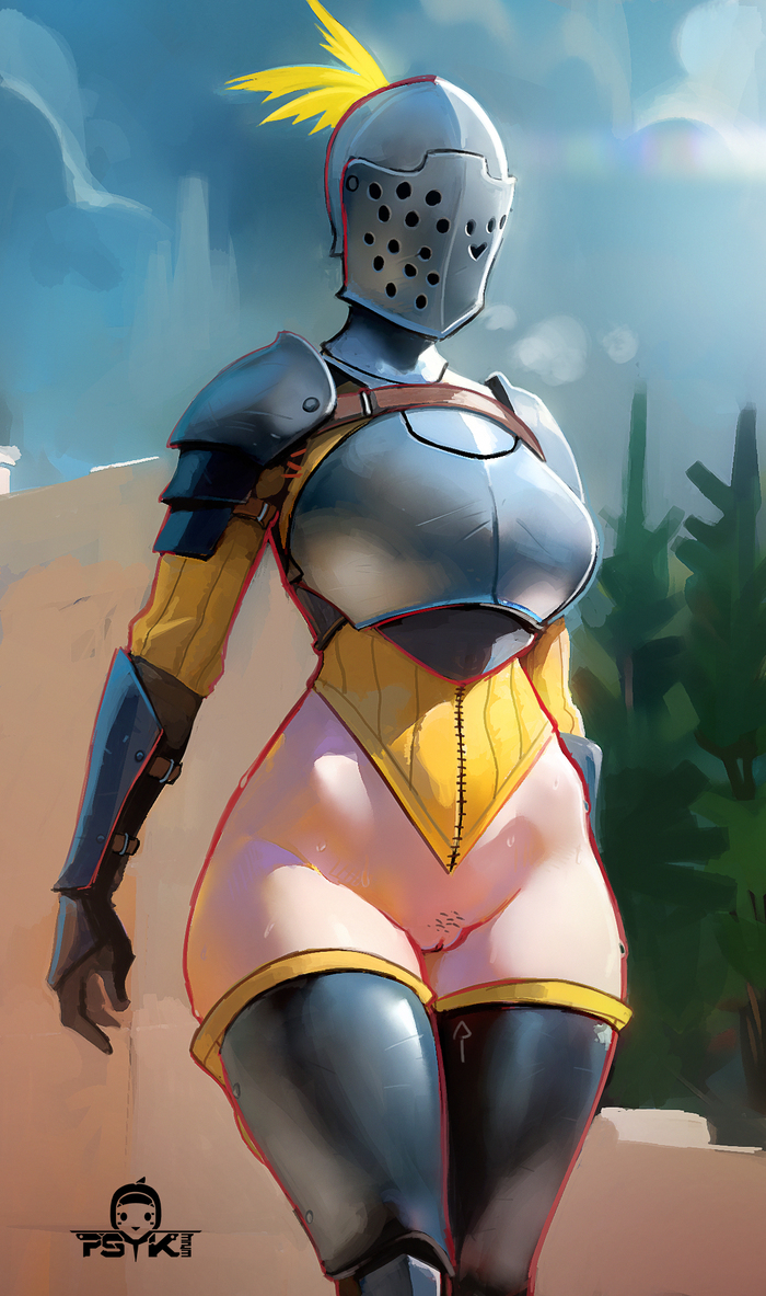 Lady Knight - NSFW, Psyk323, Art, Anime, Anime art, Hand-drawn erotica, Armor, Middle Ages