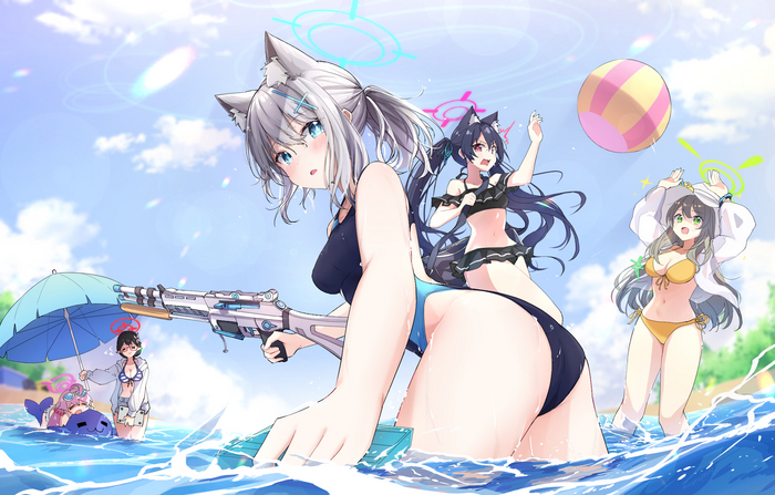 Summer is almost over - NSFW, Anime, Anime art, Blue archive, Izayoi Nonomi, Okusora Ayane, Sunaookami shiroko, Takanashi Hoshino, Swimsuit