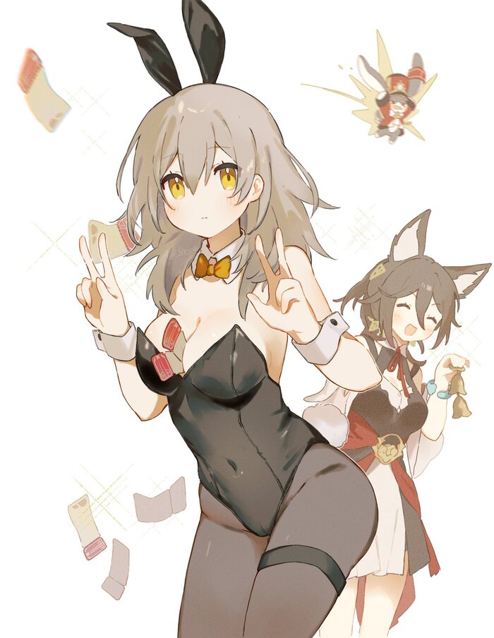 Bunny Stelle - NSFW, Anime art, Anime, Honkai: Star Rail, Stelle (Honkai: Star Rail), Pom-Pom (Honkai: Star Rail), Bunnysuit, Tingyun (Honkai: Star Rail)