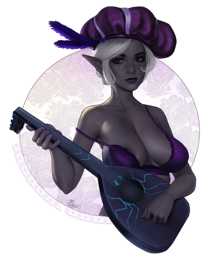 Drow bard - NSFW, Freli, Art, Hand-drawn erotica, Erotic, Games, Baldurs Gate 3, Fantasy, Longpost, Drow