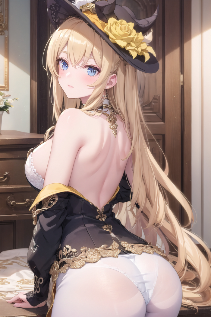 Navia Big Hat - NSFW, Neural network art, Anime art, Anime, Hand-drawn erotica, Genshin impact, Navia, Booty, Pantsu