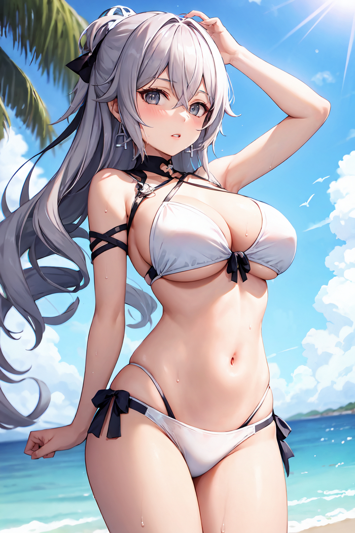 Bronya - NSFW, Anime art, Anime, Honkai Impact, Bronya Zaychik, Swimsuit, Sea