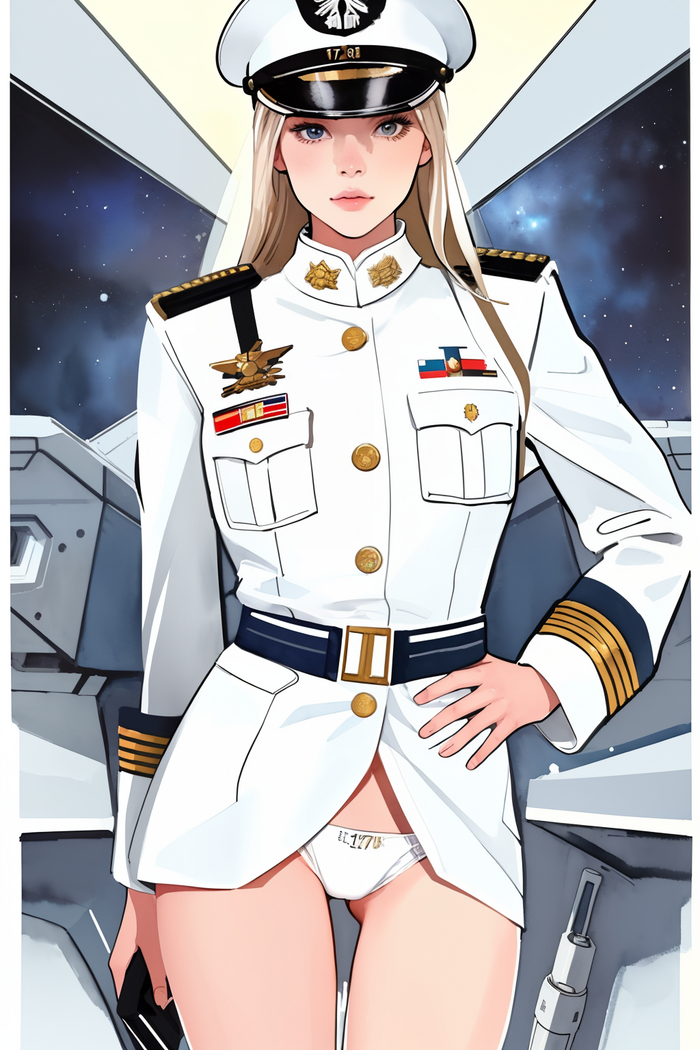 Admiral of the Galactic Fleet - NSFW, My, Neural network art, Нейронные сети, Girls, Stable diffusion, Erotic, Military uniform, Underpants, Space, Science fiction