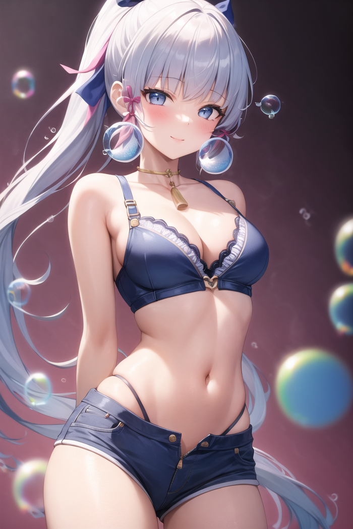 Ayaka - NSFW, Anime, Anime art, Neural network art, Stomach, Navel, Genshin impact, Kamisato Ayaka, Swimsuit