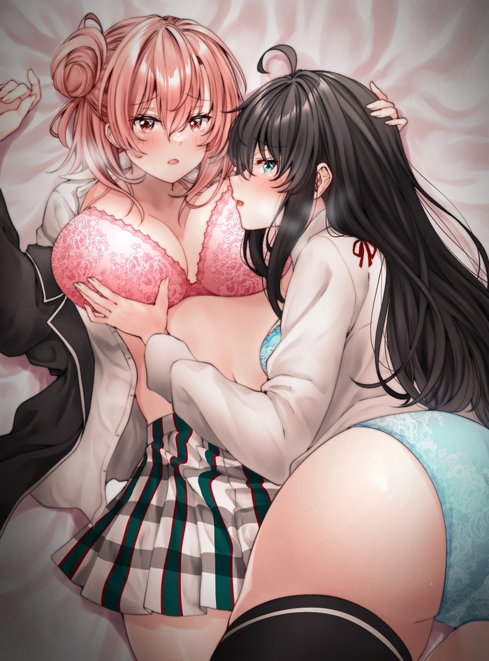 Yukino & Yui - NSFW, Anime Art, Аниме, Yuri, Oregairu, Yuigahama Yui, Нижнее белье, Горничная