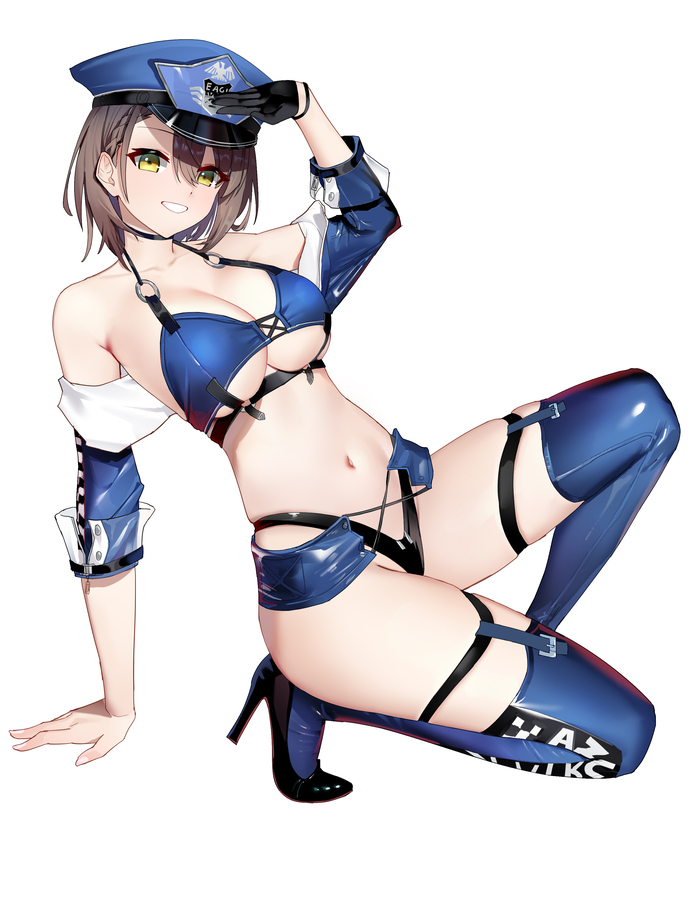 Baltimore - NSFW, Anime, Anime art, Boobs, Baltimore, Azur lane, Stockings, Navel, Choker