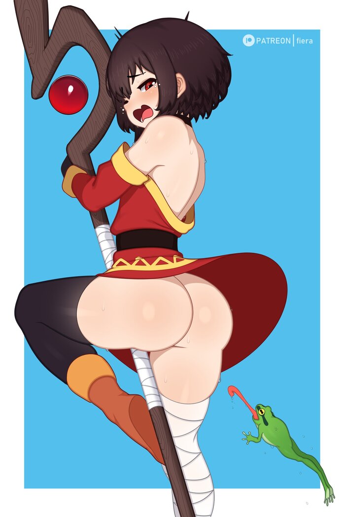 Megumin - NSFW, Anime, Anime art, Art, Girls, Megumin, Konosuba, Booty, Frogs, Hand-drawn erotica