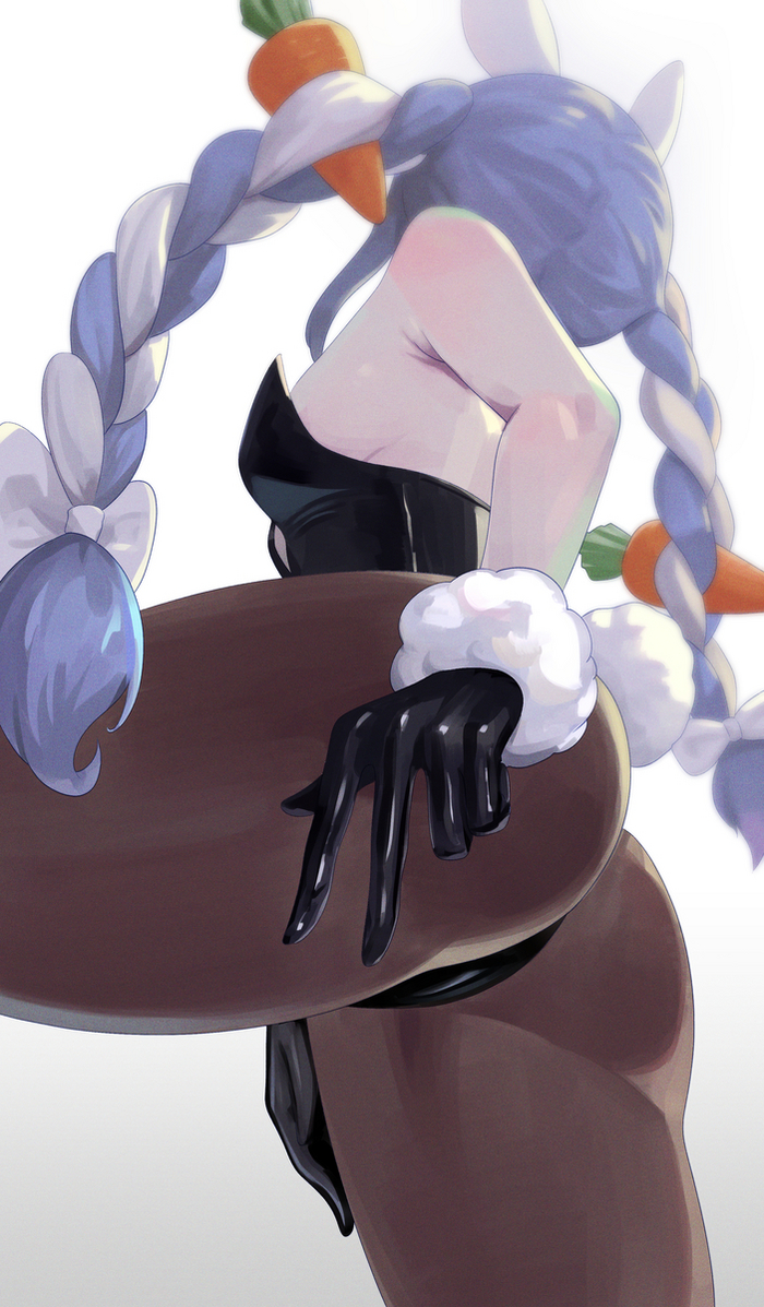 Zaikin's butt - NSFW, Anime, Anime art, Hololive, Virtual youtuber, Bunnysuit, Bunny ears, Bunny tail, Tights, Booty