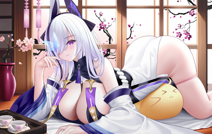 Unzen - NSFW, Эротика, Арт, Azur Lane, Девушки, Сиськи, Попа, Сакура, Без лифчика, Рисованная эротика, Game Art, Anime Art