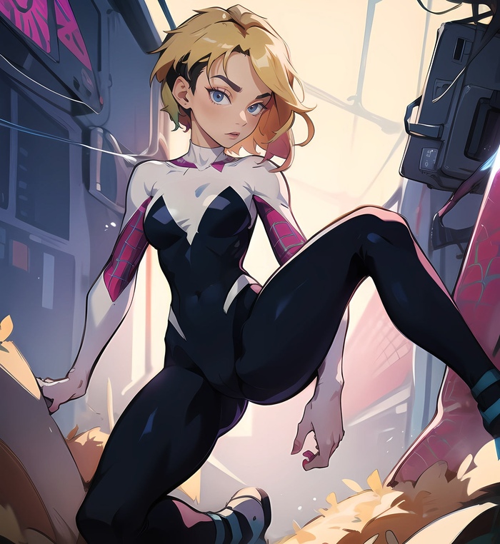 Spider Gwen - NSFW, Images, Art, Erotic, Gwen Stacy, Blonde, Square, Cameltoe